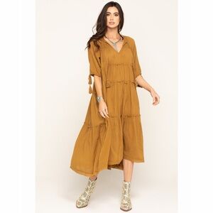 Talisman The Label Boho Midi Dress Mustard Yellow Green